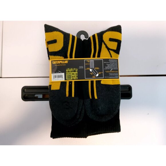 CATERPILLAR Mens Crew Socks Mid-Weight Boot Cushion Black 6 Pack Shoe Size 8-12 - Picture 2 of 4